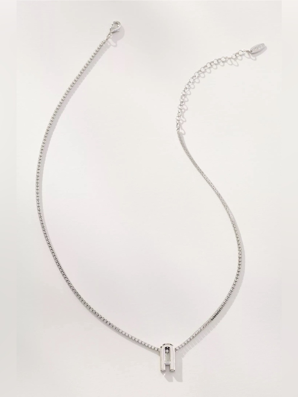 NWT Anthropologie Large Shimmered Monogram Tennis Necklace Silver Letter L